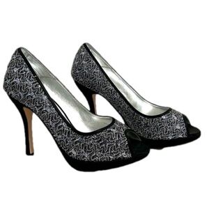 Caparros Black and Silver Platform Peep Toe pumps Suede Sole
